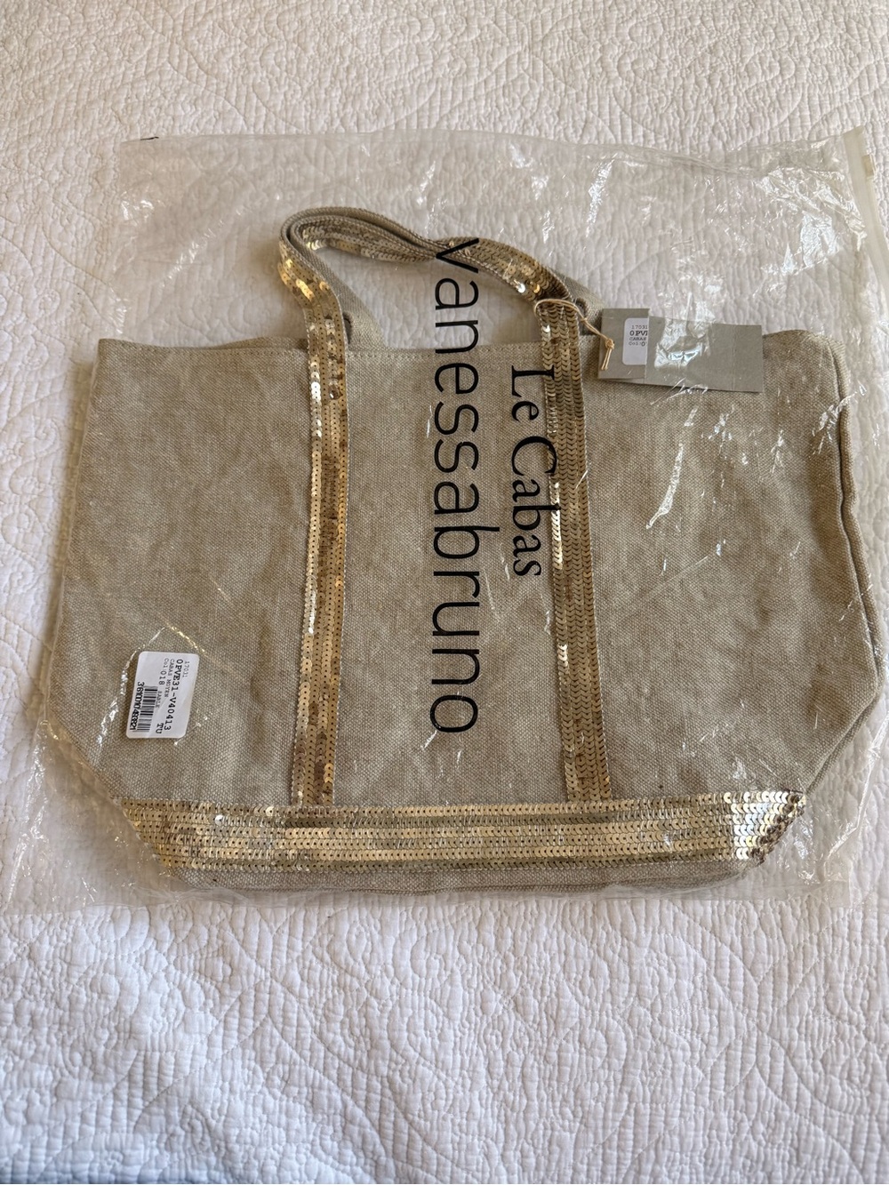 Vanessa Bruno Le Cabas Moyen Linen Sequin Tote Bag NWT Made in France - Picture 7 of 8